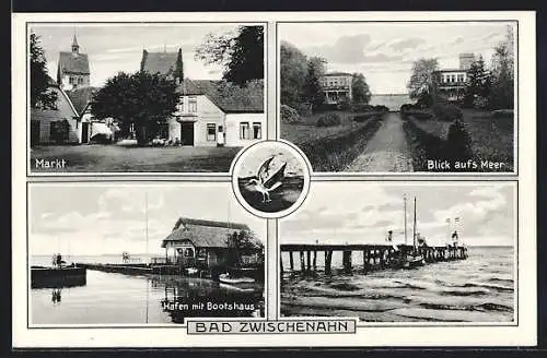 AK Bad Zwischenahn, Hafen mit Bootshaus, Markt, Blick aufs Meer