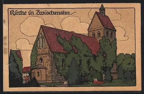 Steindruck-AK Zwischenahn, Ansicht der Kirche