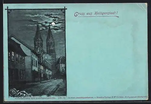 Mondschein-AK Heiligenstadt / Eichsfeld, Stubenstrasse mit Liebfrauenkirche