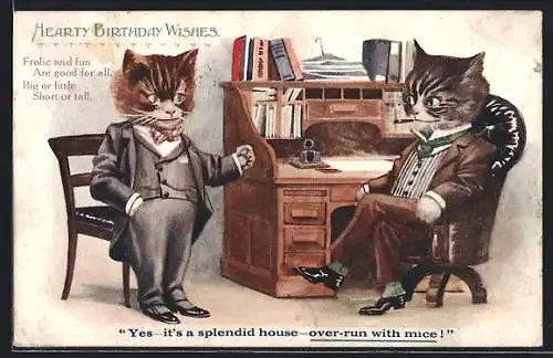 AK Yes, it`s a splendid house - over-run with mice!, Katzen in Anzügen