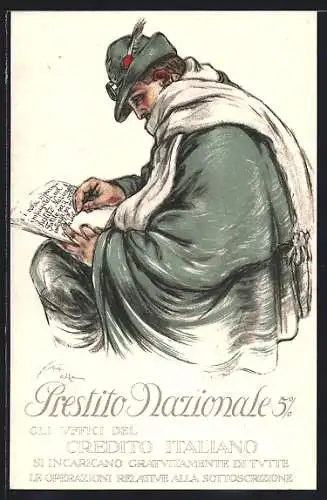 Künstler-AK Prestito Nationale 5%, Credito Iltaliano, italienische Kriegsanleihe