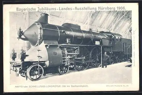AK Nünrberg, Bayerische Jubiläums-Landes-Ausstellung 1906, Maffei`sche Schnellzugs-Lokomotive