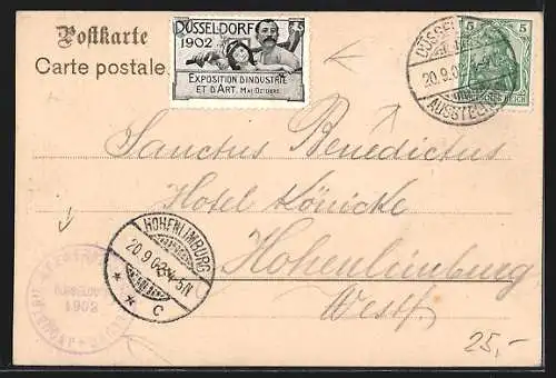 Lithographie Düsseldorf, Industrie- Gewerbe- und Kunstausstellung 1902, Restaurant Augustiner Bräu, Wappen