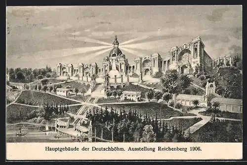 AK Reichenberg, Deutschböhmische Ausstellung 1906, Blick zum Hauptgebäude