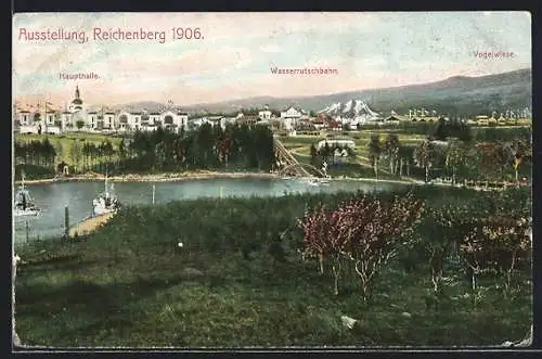 AK Reichenberg, Ausstellung 1906, Haupthalle, Wasserrutschbahn, Vogelwiese