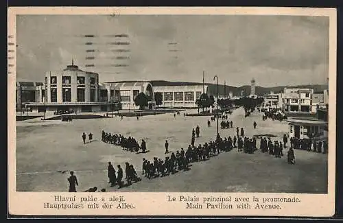 AK Brno, Ausstellung 1928, Hauptpalast mit der Allee