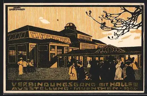 AK München, Ausstellung 1908, Verbindungsgang mit Halle III