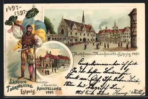 Lithographie Leipzig, Sächsisch-Thüringische Industrie- u. Gewerbe-Ausstellung 1897, Rathaus