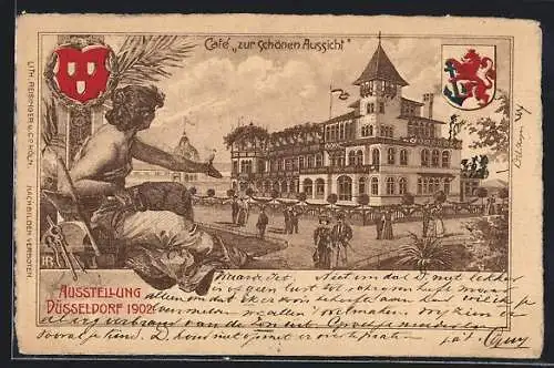 Lithographie Düsseldorf, Ausstellung 1902, Café zur Schönen Aussicht