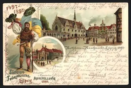 Lithographie Leipzig, Sächsisch-Thüringische Industrie- u. Gewerbe-Ausstellung 1897, Rathaus