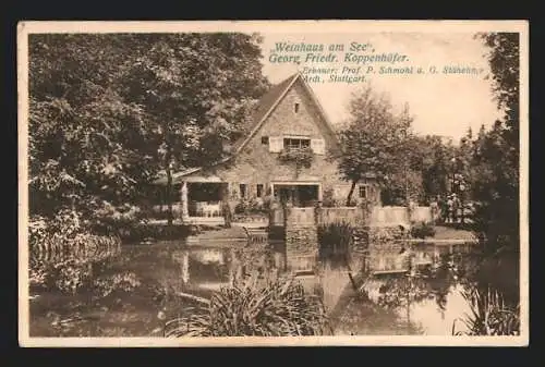 AK Stuttgart, Baufach-Ausstellung 1908, Weinhaus am See