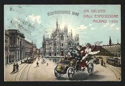 Künstler-AK Milano, Esposizione 1906, Ausstellung, Strassenbahnen