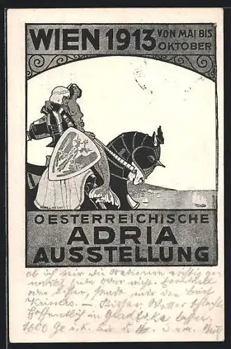 AK Wien, Österreichische Adria-Ausstellung 1913, Mai-Oktober, Ritter mit Meerjungfrau zu Pferd