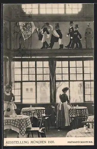 AK München, Ausstellung 1908, Frühstücksstube