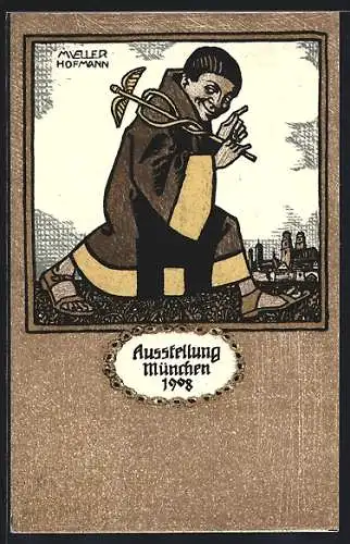 Künstler-AK sign. Müller Hofmann: München, Ausstellung 1908, Bruder mit Hermesstab