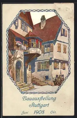 AK Stuttgart, Bauausstellung, Juni bis Oktober 1908, Häuseransicht