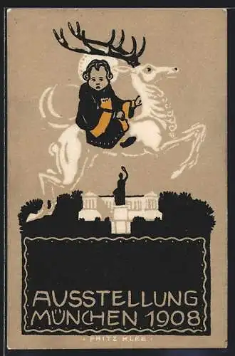 Künstler-AK München, Malerei-Ausstellung 1908, Münchner Kindl auf Hirsch