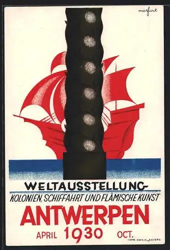 Künstler-AK Antwerpen, Wereldtentoonstelling Kolonien Scheepvaart Vlaamsche Kunst 1930