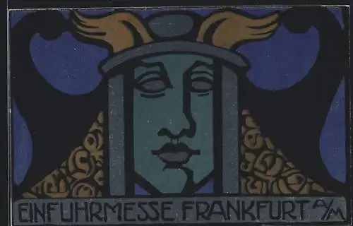 AK Frankfurt a. M., Intern. Einfuhrmesse 1919, künstlerische Figur, Ausstellung