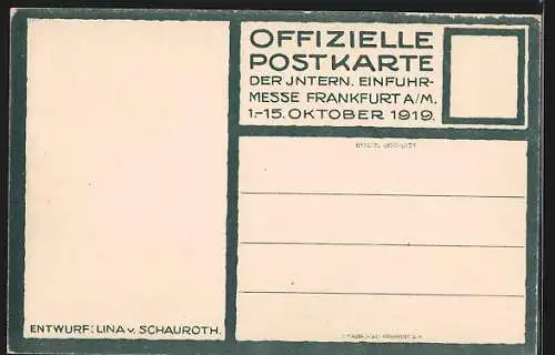 AK Frankfurt a. M., Intern. Einfuhrmesse 1919, künstlerische Figur, Ausstellung