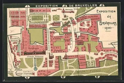 AK Bruxelles, Exposition 1910, Karte des Ausstellungsgeländes, rückseitig Legende