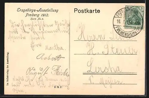 AK Freiberg, Erzgebirgs-Ausstellung 1912, Partie auf dem Ausstellungsgelände