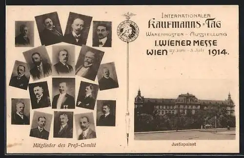 AK Wien, 1. Wiener Messe 1914, Internationaler Kaufmanns-Tag, Mitglieder des Press-Comité, Justizpalast
