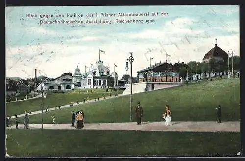 AK Reichenberg, Deutschböhmische Ausstellung 1906, Blick gegen den Pavillon der 1. Pilsner Aktienbrauerei