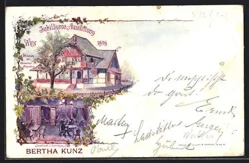 Künstler-AK Wien, Jubiläums-Ausstellung 1898, Gasthaus Weinstube zur Admonter Jägerhütte, Fuhrichgasse 10