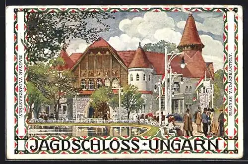 Künstler-AK Wien, I. Internationale Jagd-Ausstellung 1910, Jagdschloss Ungarn