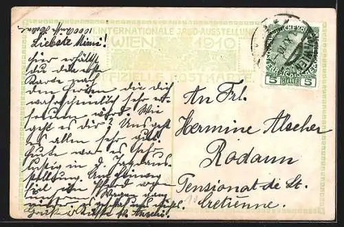 Künstler-AK Wien, I. Internationale Jagd-Ausstellung 1910, Jagdschloss Ungarn