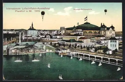 AK Frankfurt a. M., Internationale Luftschiffahrt-Ausstellung 1909, Marine-Schauspiele und Ballons