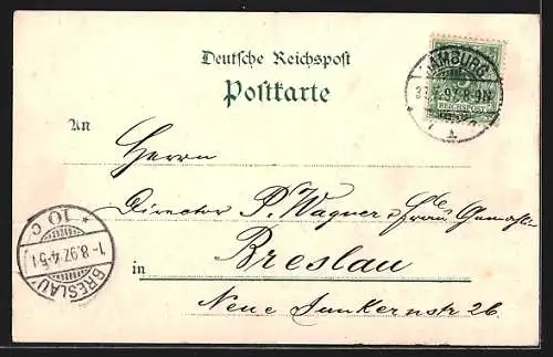 Lithographie Hamburg, Allgem. Gartenbau-Ausstellung 1897, Gasthäuser Zum Treibhausl & Windenhof