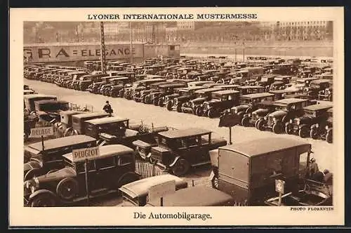 AK Lyon, Internationale Mustermesse, Automobilgarage, Peugeot, Delage