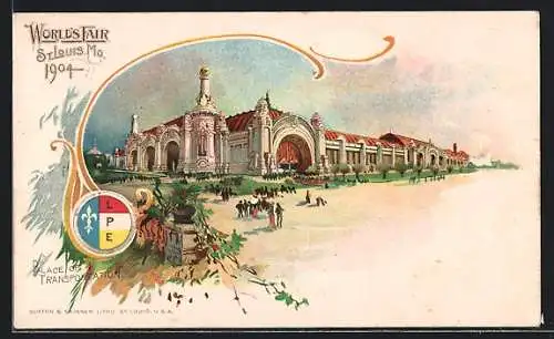 Lithographie St. Louis, World`s Fair 1904, Palace of Transportation