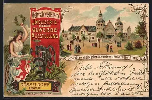 Lithographie Düsseldorf, Rheinisch-Westfälische Industrie- und Gewerbe-Ausstellung 1902, Rh. Masch. u. Metallw. Fabrik