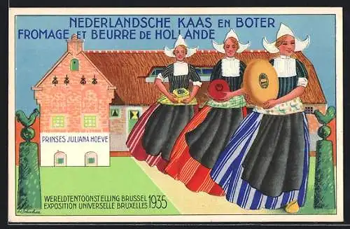Künstler-AK Hollandsche Kaas en Boter, Fromage et Beurre de Hollande, Prinses Juliana Hoeve, Gunstkaart 1936