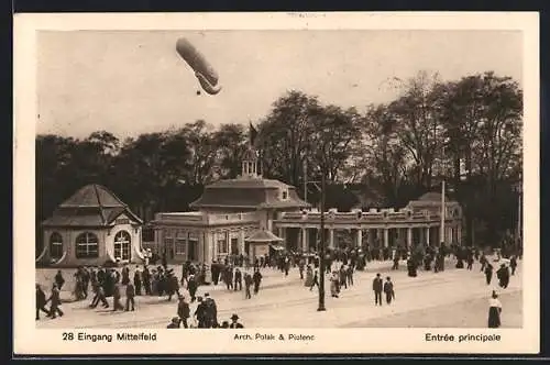 AK Bern, Landes-Ausstellung 1914, Eingang Mittelfeld, Heissluftballon