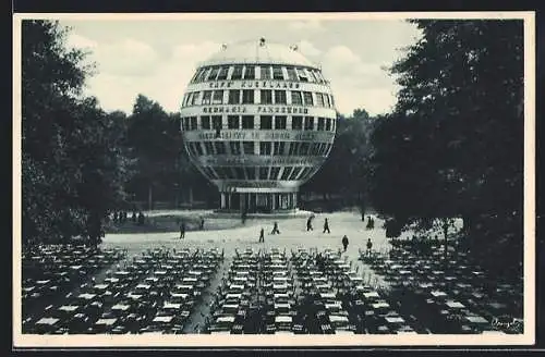 AK Dresden, Jahresschau Deutscher Arbeit, Kugelhaus vom Konzertgarten aus gesehen, Art Deco