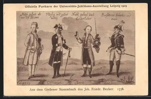 Künstler-AK Leipzig, Universitäts-Jubiläums-Ausstellung 1909, Burschenschaftsmitglieder