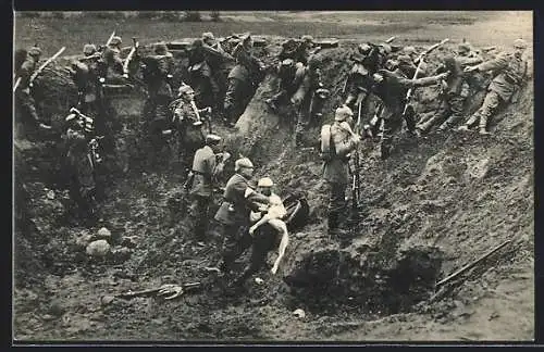 AK Düsseldorf, Die Kriegsausstellung 1916, Kampf um einen Minentrichter