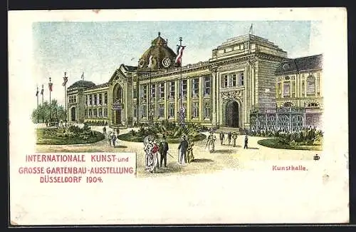 Lithographie Düsseldorf, Internationale Kunst- und grosse Gartenbau-Ausstellung 1904, Blick auf die Kunsthalle