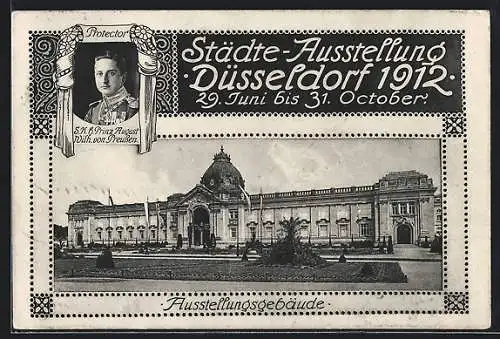 AK Düsseldorf, Städte-Ausstellung 1912, Ausstellungsgebäude, Prinz August Wilh. von Preussen