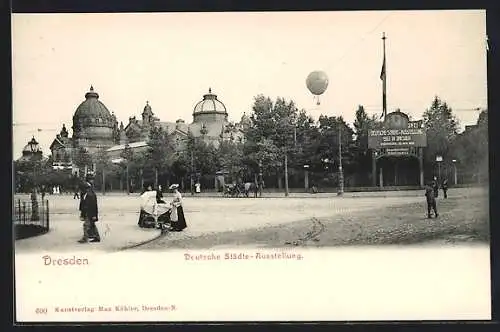 AK Dresden, Deutsche Städte-Ausstellung, Eingang mit Ballon
