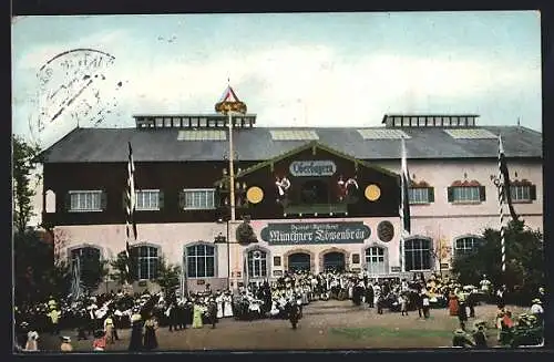 AK Leipzig, Intern. Baufachaustellung mit Sonderausstellung 1913, Orig. Alpen-Restaurant Oberbayern - Münchner Löwenbräu