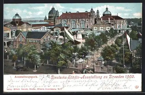 AK Dresden, Deutsche Städte-Ausstellung 1903, Blick von oben auf den Ausstellungspark