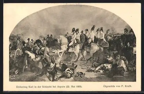 Künstler-AK Wien, Erzherzog Karl-Ausstellung, Erzherzog Karl in der Schlacht bei Aspern 1809