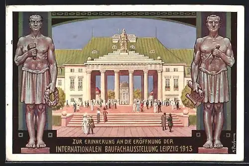 Künstler-AK Leipzig, Intern. Baufachausstellung 1913, Eingang Reitzenhainer Strasse