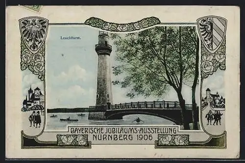 AK Nürnberg, Die Bayrische Jubiläums-Ausstellung 1906, Blick auf den Leuchtturm