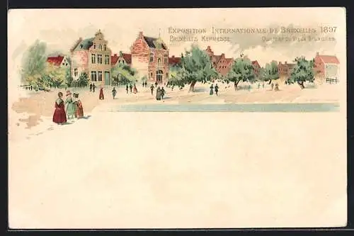 Lithographie Bruxelles, Exposition Internationale 1897, Quartier du Vieux Bruxelles